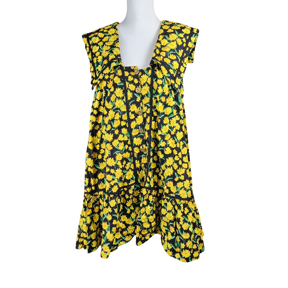 Maeve Anthropologie Swing Poplin Mini Dress Womens Small Yellow Black Oversized